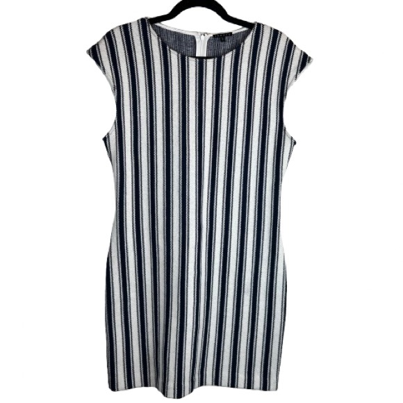 Theory Navy White Striped Sheath Dress Size Large - Picture 1 of 8